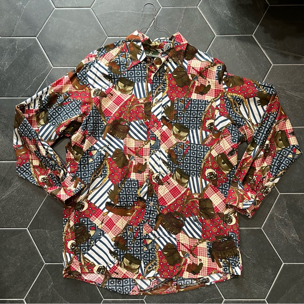 3 Forks On The Wolf River Men's Button Down Long Sleeve Outdoor Print Shirt